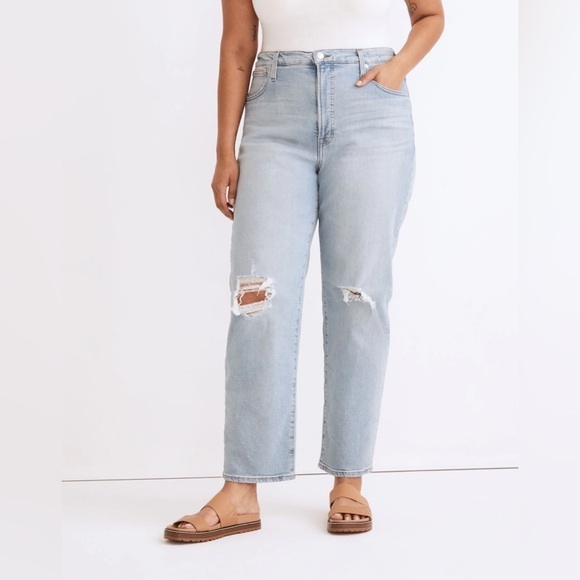 Madewell Denim - Madewell The Perfect Vintage Straight Jean in Danby Wash: Knee-Rip Edition 31